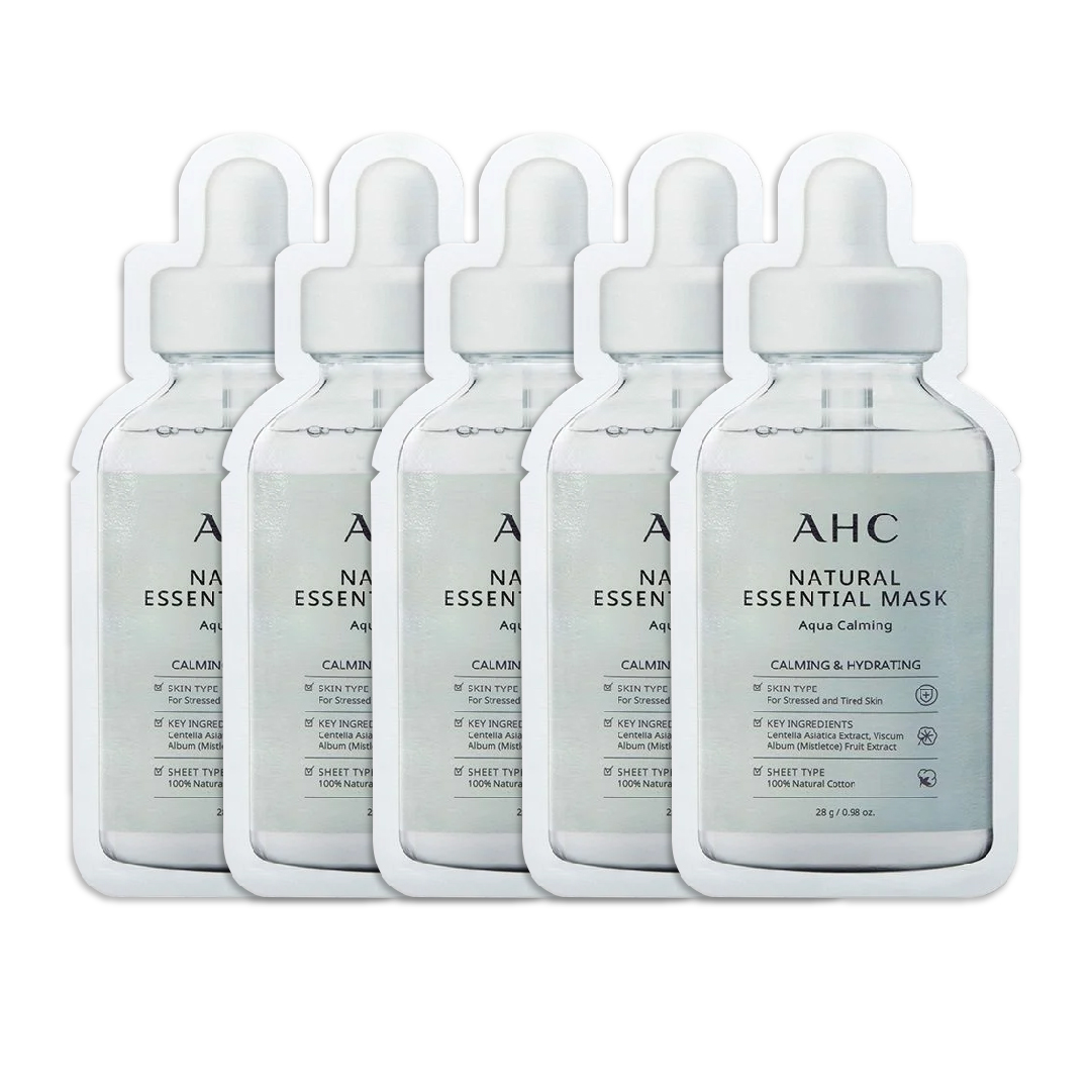 Set 05 Mặt Nạ Giấy Làm Dịu Da Ahc Natural Essential Mask Aqua Calming 28G