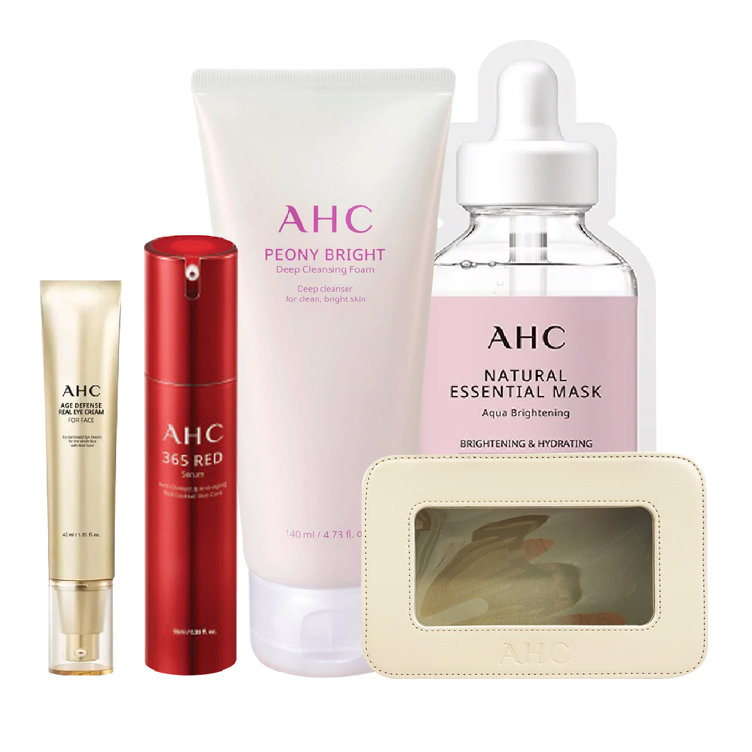 Combo Chống Lão Hóa Dưỡng Sáng Da Vùng Mắt Và Da Mặt Ahc Age Defense & 365 Red Serum (Kem Dưỡng Mắt + Serum+ Sữa Rửa Mặt +Tặng Túi Đựng Mỹ Phẩm)