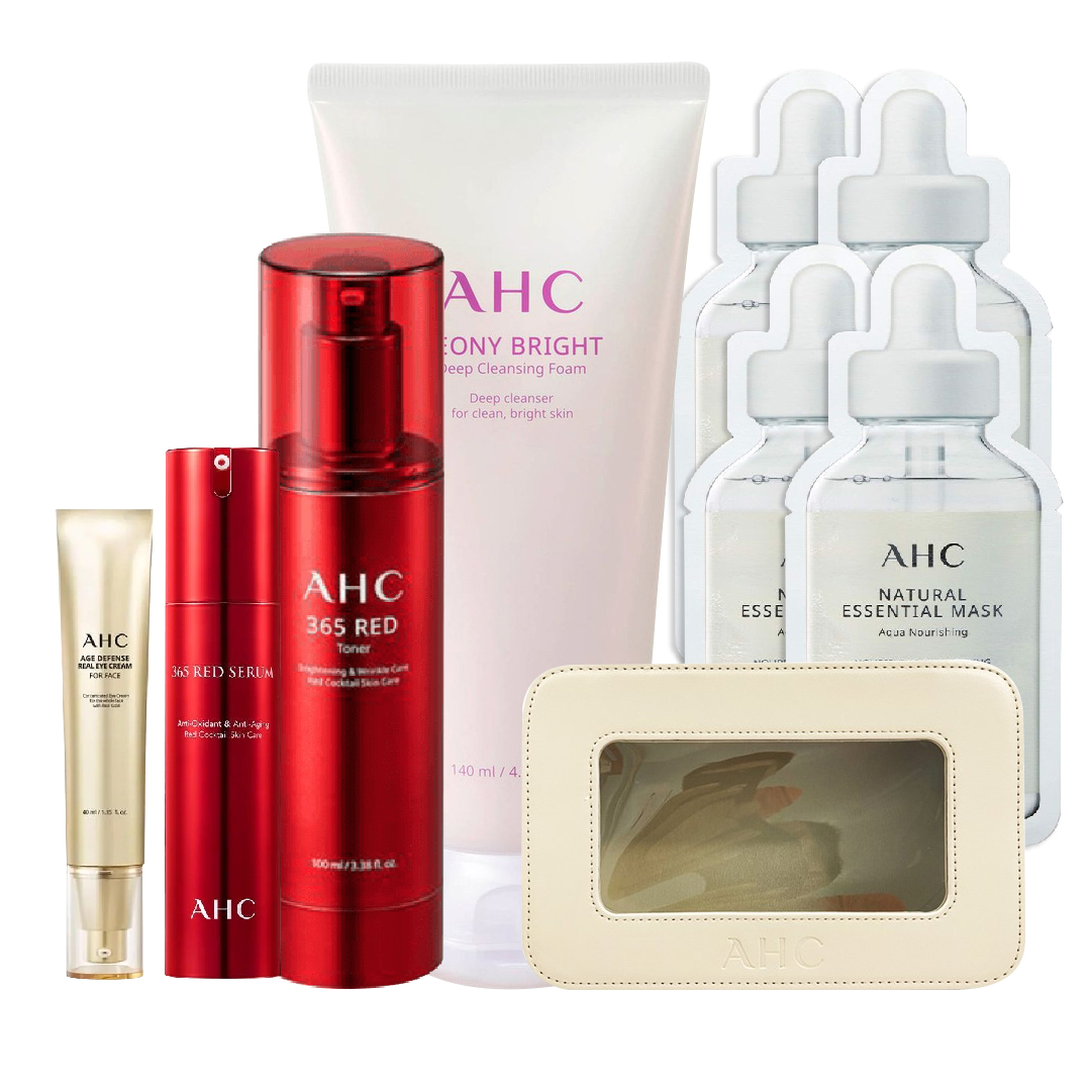 Combo Chống Lão Hóa Dưỡng Sáng Da Vùng Mắt Và Da Mặt Ahc Age Defense & 365 Red (Kem Mắt + Serum+ Toner+ Sữa Rửa Mặt + Mặt Nạ)