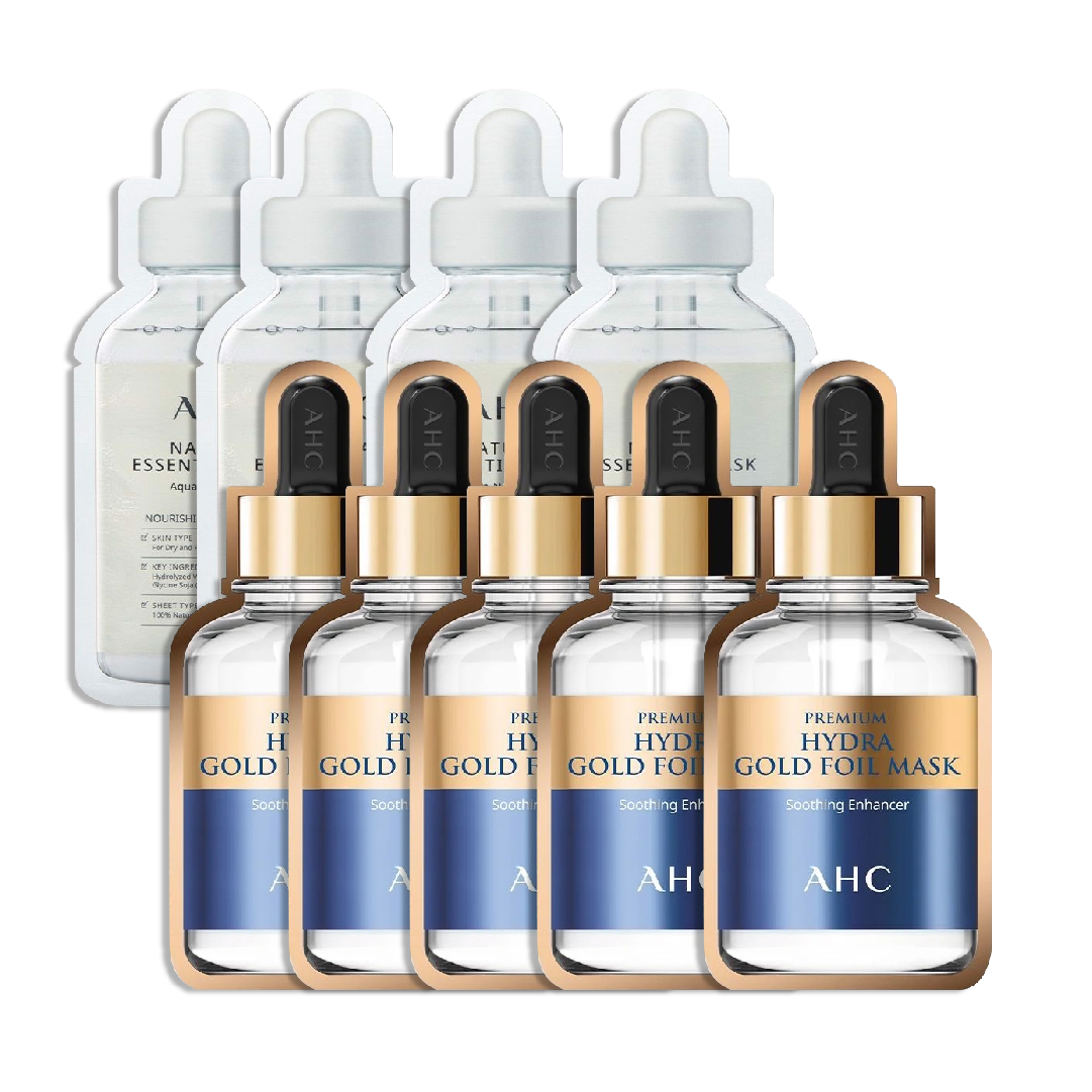 Combo 9 Mặt Nạ Chống Lão Hóa Ahc Premium Hydra Gold Foil & Natural Essential Aqua Nourishing