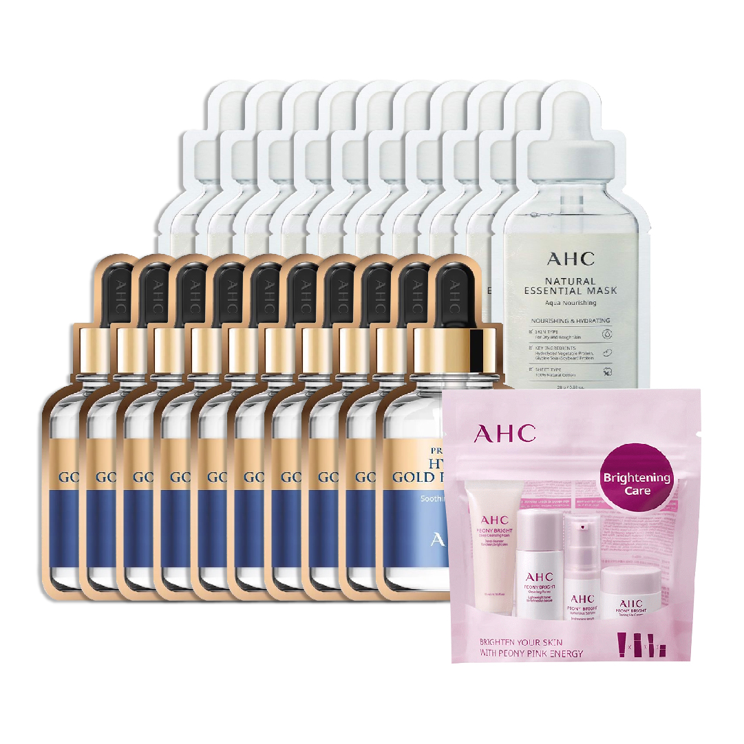 Combo 20 Mặt Nạ Chống Lão Hóa Ahc Premium Hydra Gold Foil & Natural Essential Aqua Nourishing (Kèm Bộ Peony Bright Trial Kit)