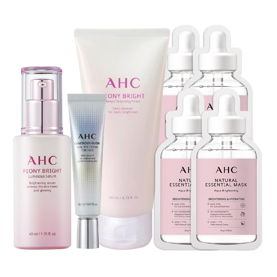 Combo Tinh Chất Dưỡng Sáng Trẻ Hóa Làn Da Ahc Peony Bright Và Luminous Glow (Tặng Mặt Nạ + Túi Đựng Mỹ Phẩm)