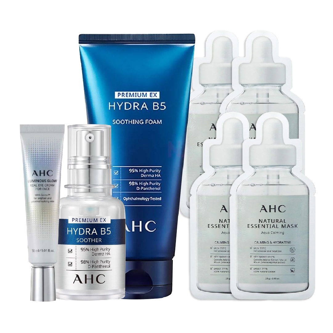 Combo Cấp Ẩm Làm Sáng Da Vùng Mắt - Mặt Ahc Luminous Glow Và Premium Ex Hydra B5 Serum (Kem Mắt + Tinh Chất + Sữa Rửa Mặt + Mặt Nạ)