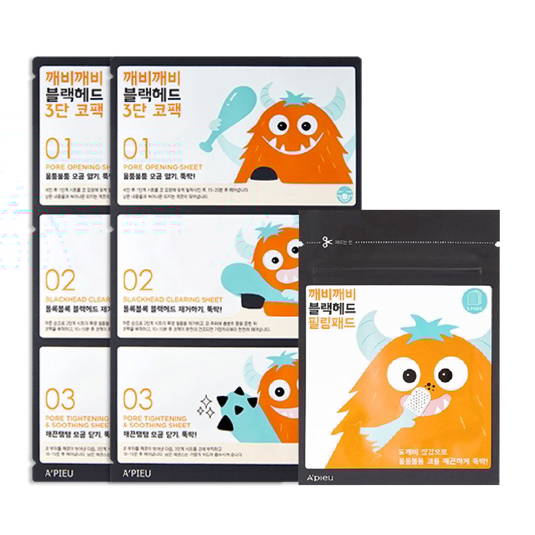 Combo Mặt Nạ Làm Sạch Mụn Đầu Đen A'pieu Goblin Blackhead 3 - Step Nose Pack