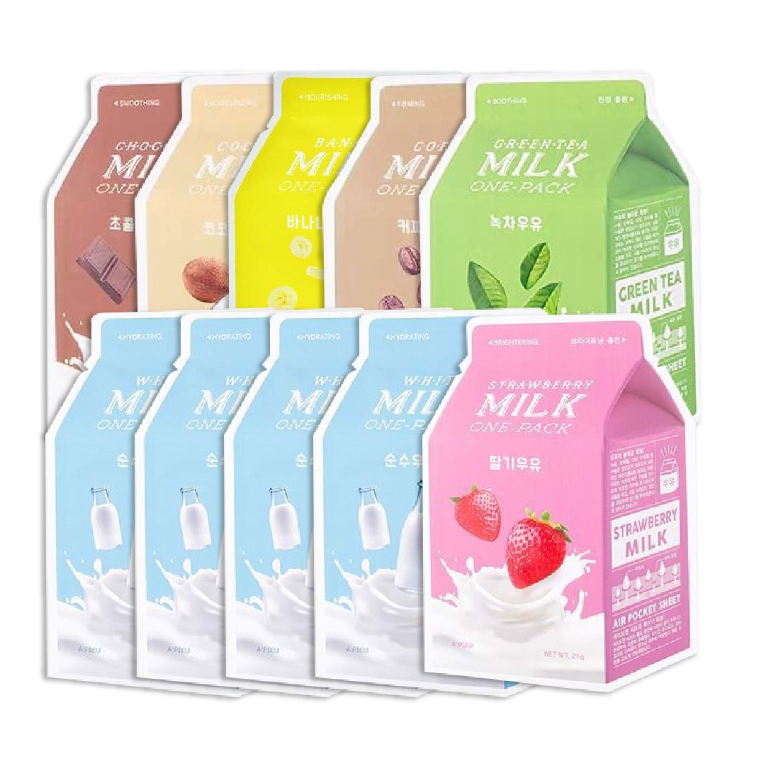 Combo Mix 10 Mặt Nạ Dưỡng Da A'pieu Milk One - Pack (Nhiều Loại)