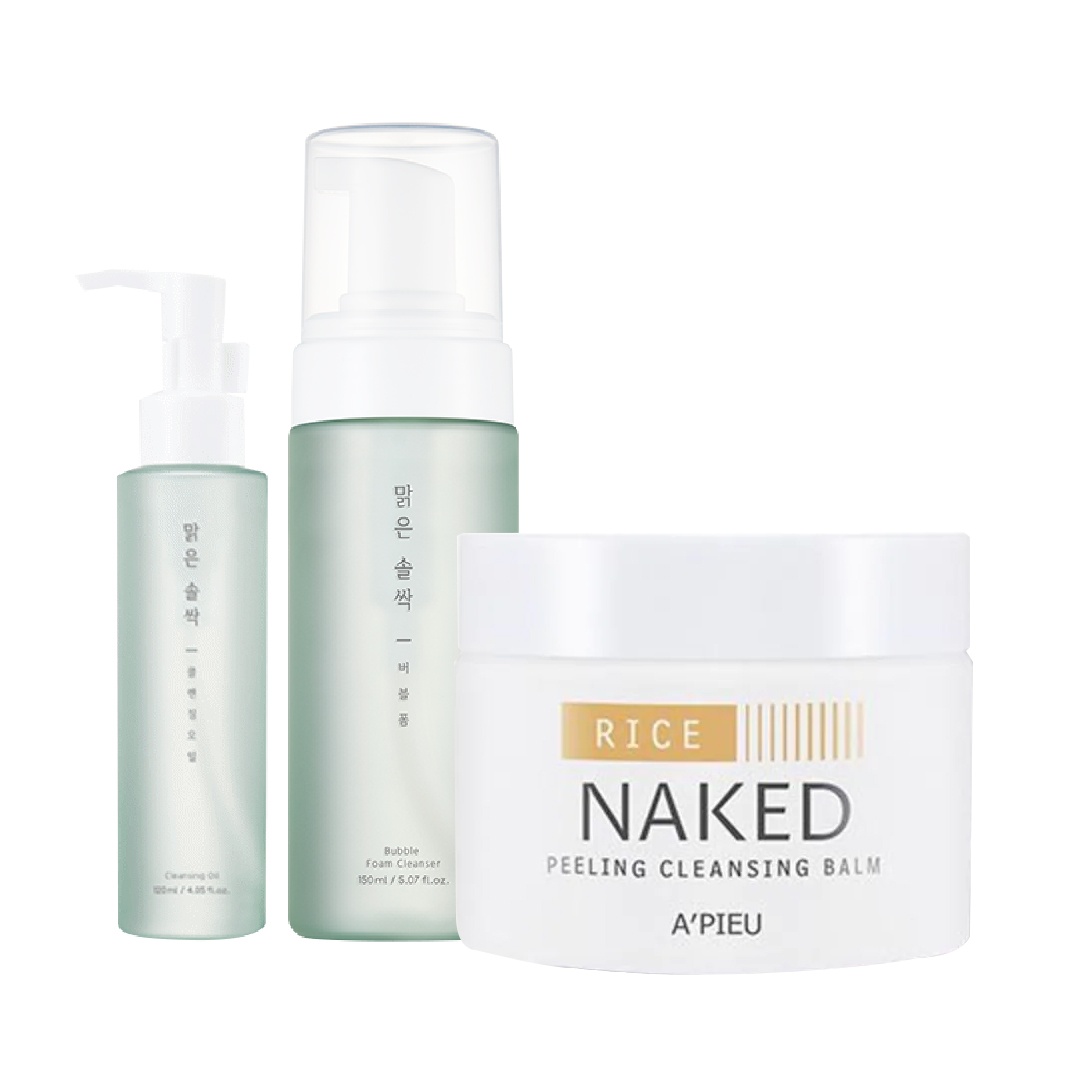 Combo Làm Sạch Sâu A'pieu Pure Pine Bud & Naked Peeling (Sáp Tẩy Trang + Dầu Tẩy Trang + Sữa Rửa Mặt)