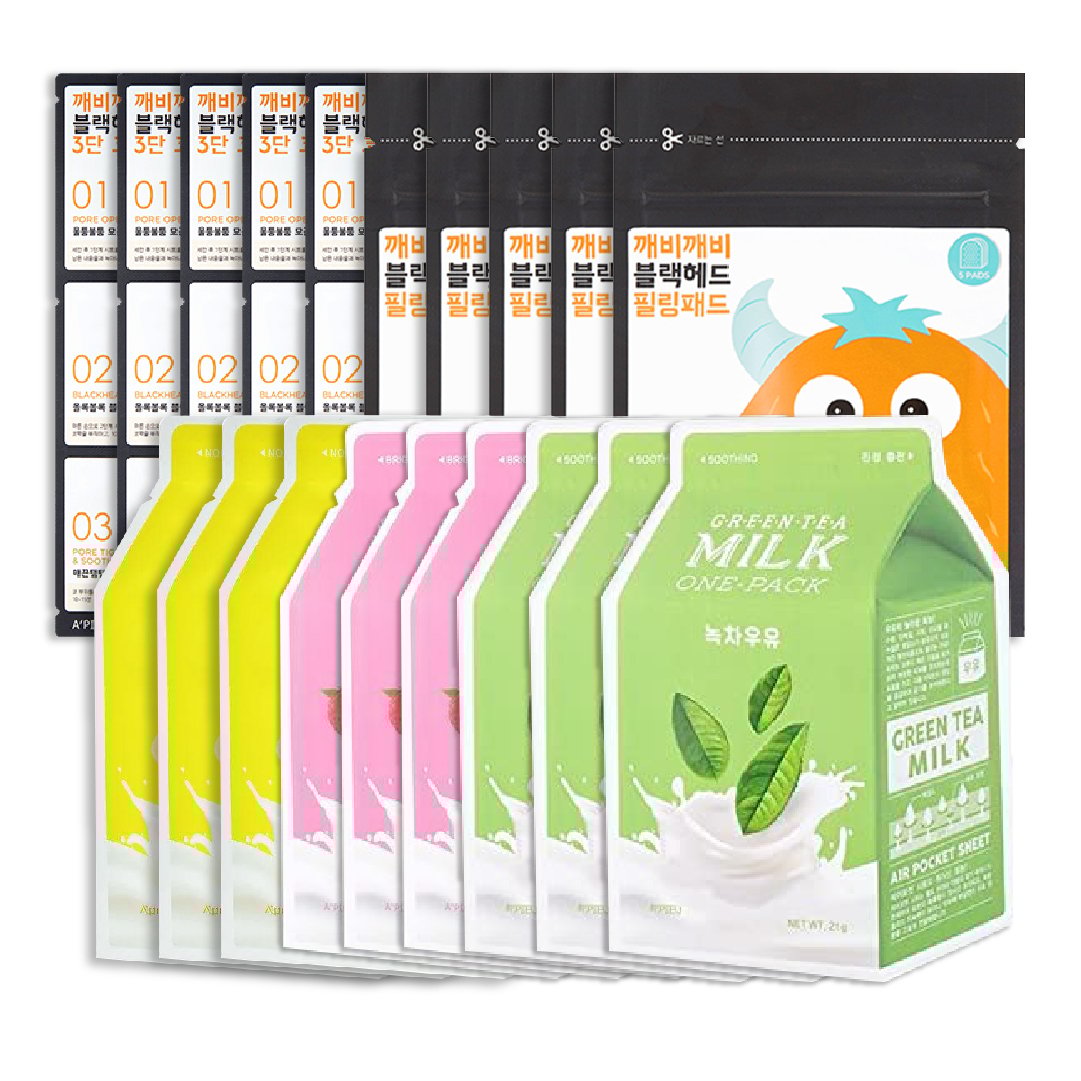 Combo Mix 10 Loại Mặt Nạ Lấy Mụn Đầu Đen A'pieu Blackhead (Tặng 10 Mặt Nạ Mix A'pieu Milk One Pack)