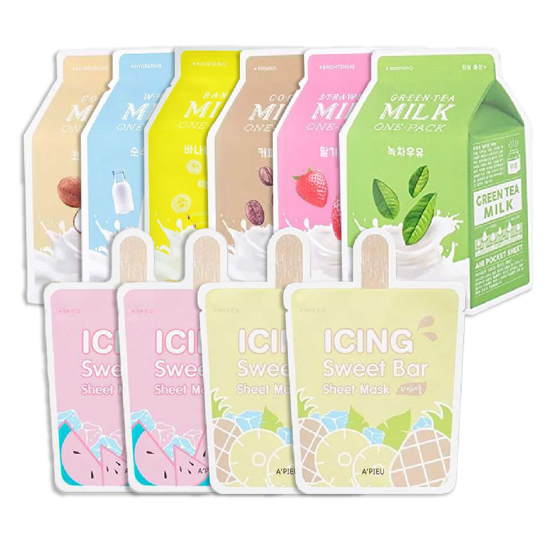 Combo Mix 10 Mặt Nạ Dưỡng Ẩm Dịu Da A'pieu Milk One - Pack & Icing Sweet Bar (Nhiều Loại)