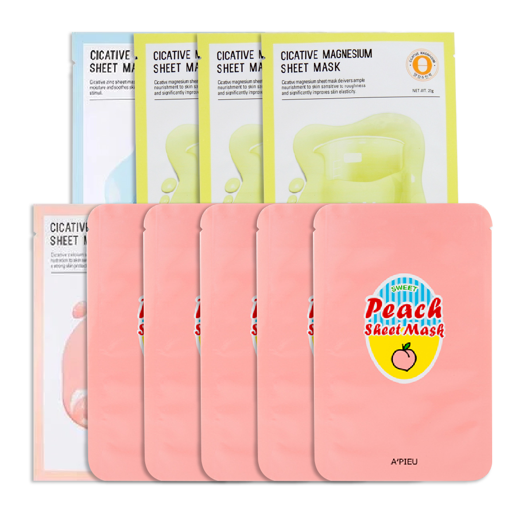 Combo Mix 10 Mặt Nạ Dưỡng Ẩm Làm Dịu Da A'pieu Cicative & Mặt Nạ A'pieu Peach & Yogurt