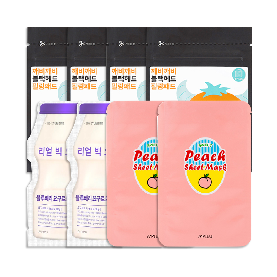 Combo 4 Miếng Làm Sạch Mụn Đầu Đen A'pieu (Tặng 2 Mặt Nạ A'pieu Real Big Yogurt One - Bottle (Blueberry) & 2 Mặt Nạ A'pieu Peach & Yogurt Sheet)