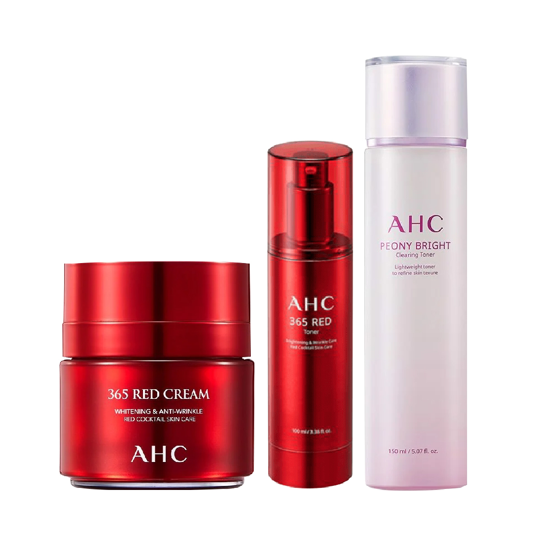 Combo Chăm Sóc Da Trẻ Hóa Ahc 365 Red (Nước Cân Bằng 100Ml + Kem Dưỡng 50Ml) - Tặng 1 Nước Cân Bằng Làm Sáng Da Ahc Peony Bright Clearing Toner 150Ml