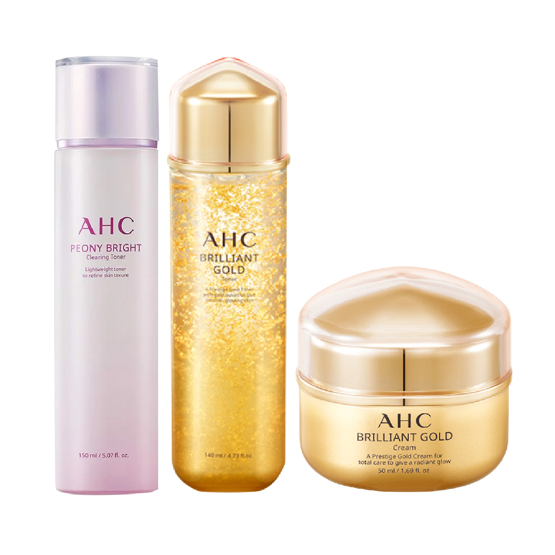 Combo Chống Lão Hóa Chuyên Sâu Vàng 24K Ahc Brilliant Gold (Nước Cân Bằng 140Ml + Kem Dưỡng 50Ml) - Tặng 1 Nước Cân Bằng Làm Sáng Da Ahc Peony Bright Clearing Toner 150Ml