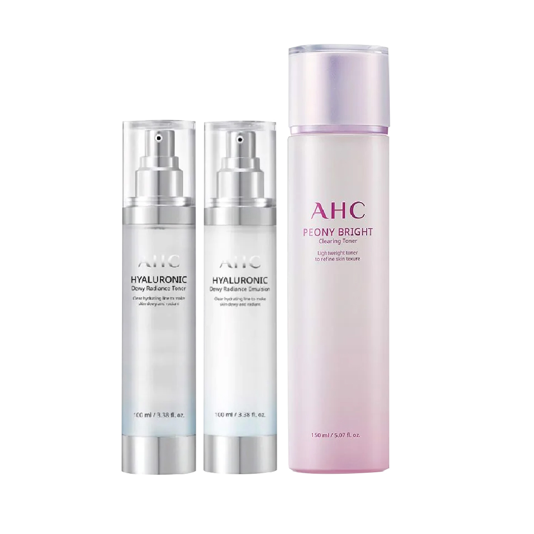 Combo Dưỡng Ẩm Làm Sáng Da Ahc Hyaluronic Dewy Radiance (Nước Cân Bằng 100Ml + Sữa Dưỡng 100Ml) - Tặng 1 Nước Cân Bằng Sáng Da Ahc Peony Bright 150Ml