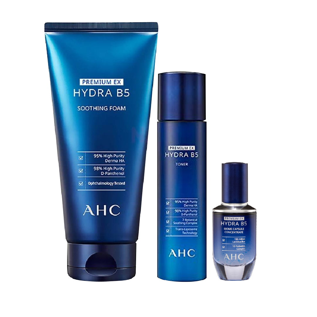 Combo Dưỡng Ẩm Làm Dịu Da Ahc Premium Ex Hydra B5 (Tinh Chất 30Ml + Sữa Rửa Mặt 180Ml - Tặng Nước Cân Bằng 140Ml)