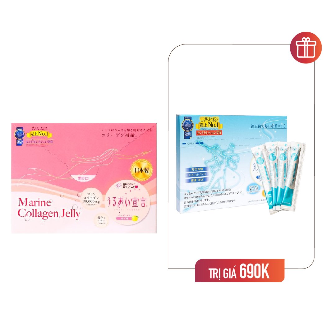 Combo Thạch Bổ Sung Collagen Vị Chanh & Thạch Collagen Hỗ Trợ Tiêu Hóa Aishitoto (2 Hộp X 60 Gói)