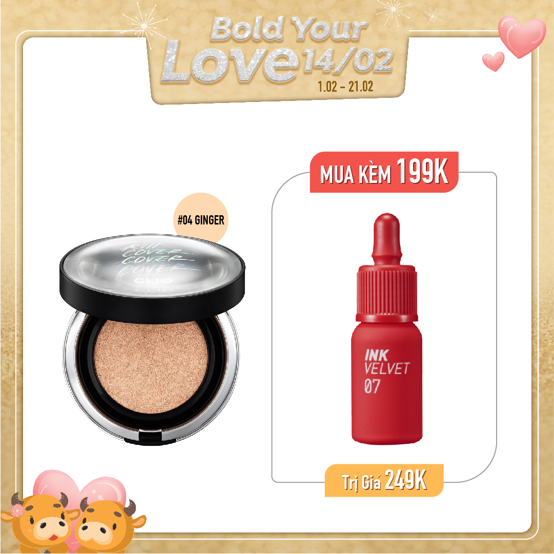Combo Son Tint & Phấn Nước Hiệu Ứng Mịn Clio Kill Cover Founwear Cushion Xp Spf50+ Pa+++ 04 Ginger
