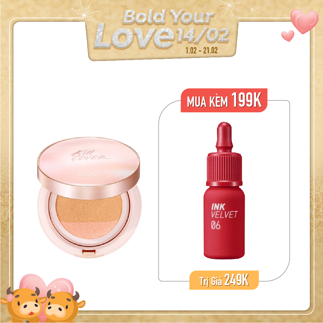 Combo Son Tint & Phấn Nước Hiệu Ứng Căng Bóng Clio Kill Cover Pink Glow Cream Cushion Spf40 Pa++ 04 Bo Ginger