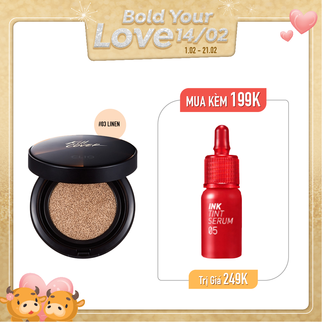 Combo Son Tint & Phấn Nước Trang Điểm Clio Kill Cover Conceal Cushion Spf45/Pa+ + 03 Linen