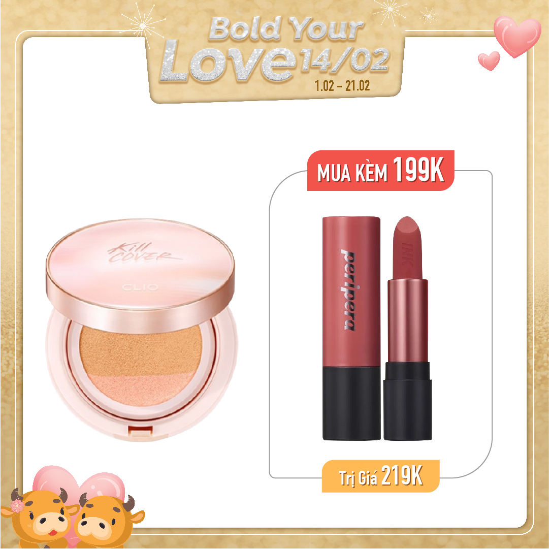 Combo Son Thỏi & Phấn Nước Hiệu Ứng Căng Bóng Clio Kill Cover Pink Glow Cream Cushion Spf40 Pa++ 03 By Linen