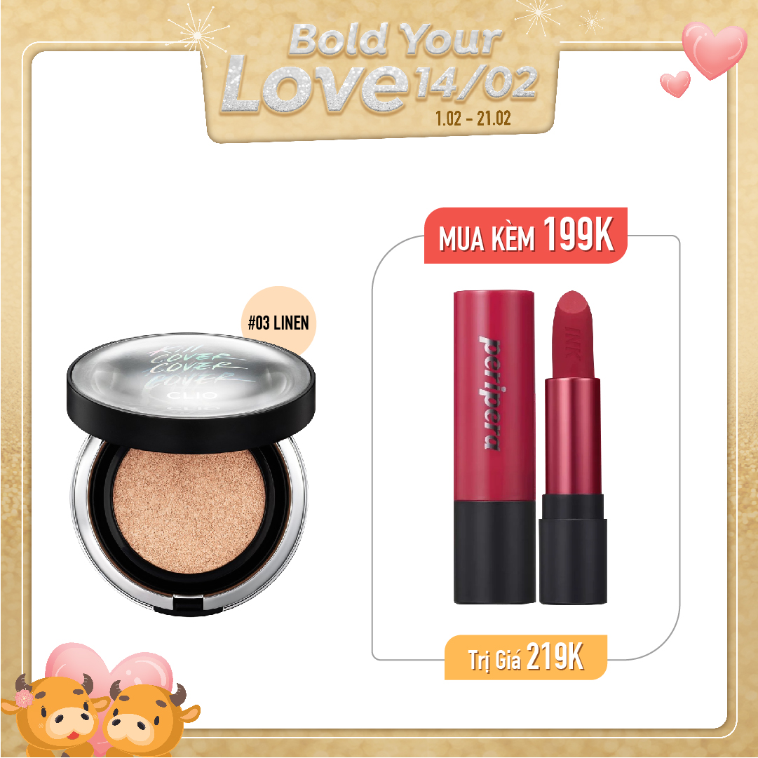 Combo Son Lì & Phấn Nước Che Khuyết Điểm Clio Kill Cover Founwear Cushion Xp 003 Linen