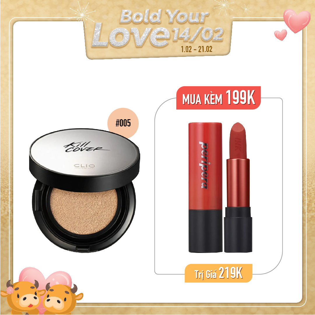 Combo Son Lì & Phấn Nước Che Khuyết Điểm Clio Kill Cover Founwear Cushion Xp 005 Sand
