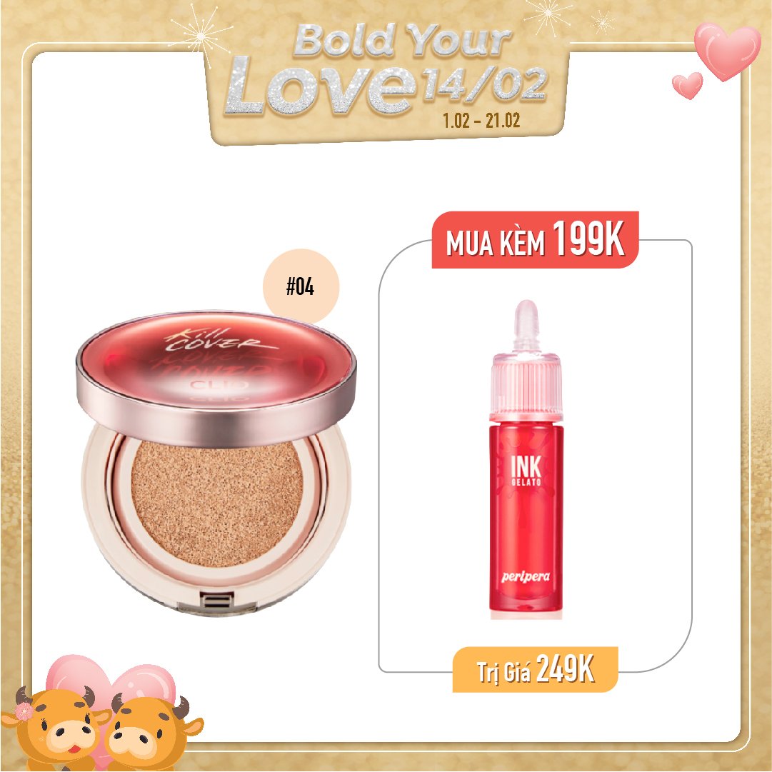 Combo Son Nước & Phấn Nước Hiệu Ứng Căng Mượt Clio Kill Cover Glow Cushion 04 Ginger