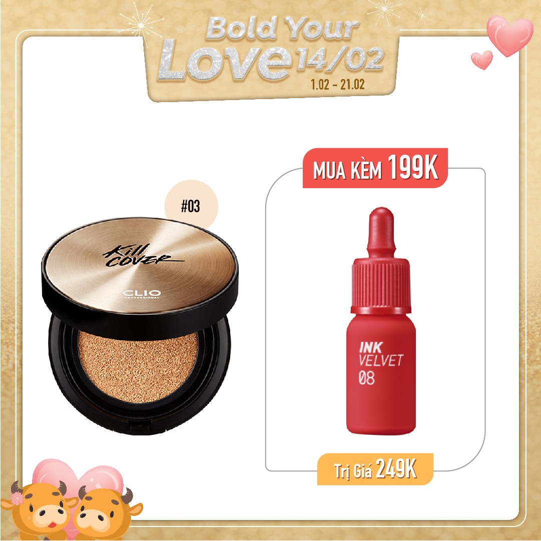 Combo Son Tint & Phấn Nước Che Khuyết Điểm Clio Kill Cover Founwear Cushion Xp 004 Ginger