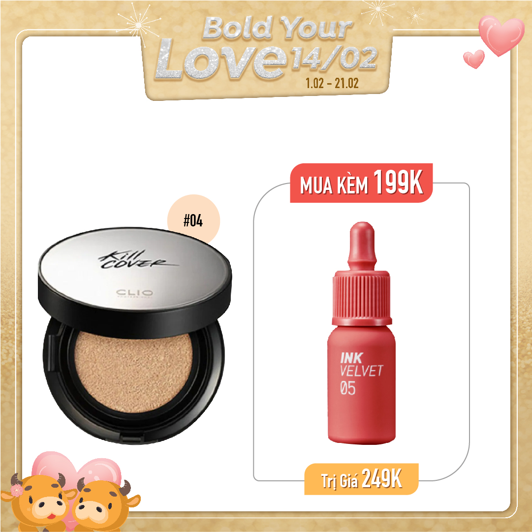 Combo Son Tint & Phấn Nước Dưỡng Ẩm Clio Kill Cover Ampoule Cushion Set 03 Linen
