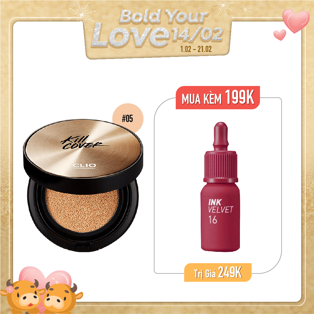 Combo Son Tint & Phấn Nước Dưỡng Ẩm Clio Kill Cover Ampoule Cushion Set 05 Sand