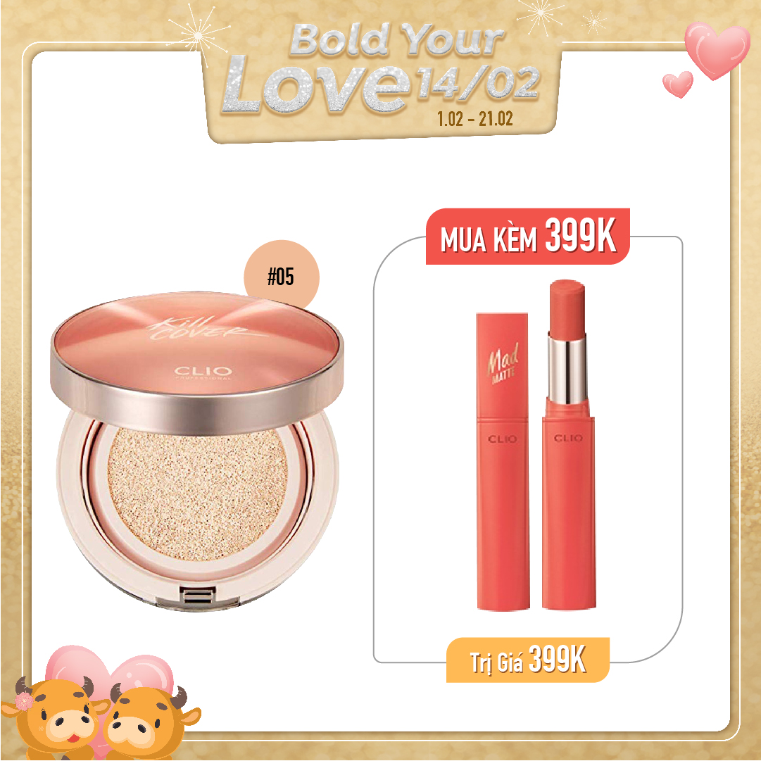 Combo Phấn Nước & Son Thỏi Hiệu Ứng Lì Nhẹ Clio Mad Matte Stain Lips 03 Peach Pillow