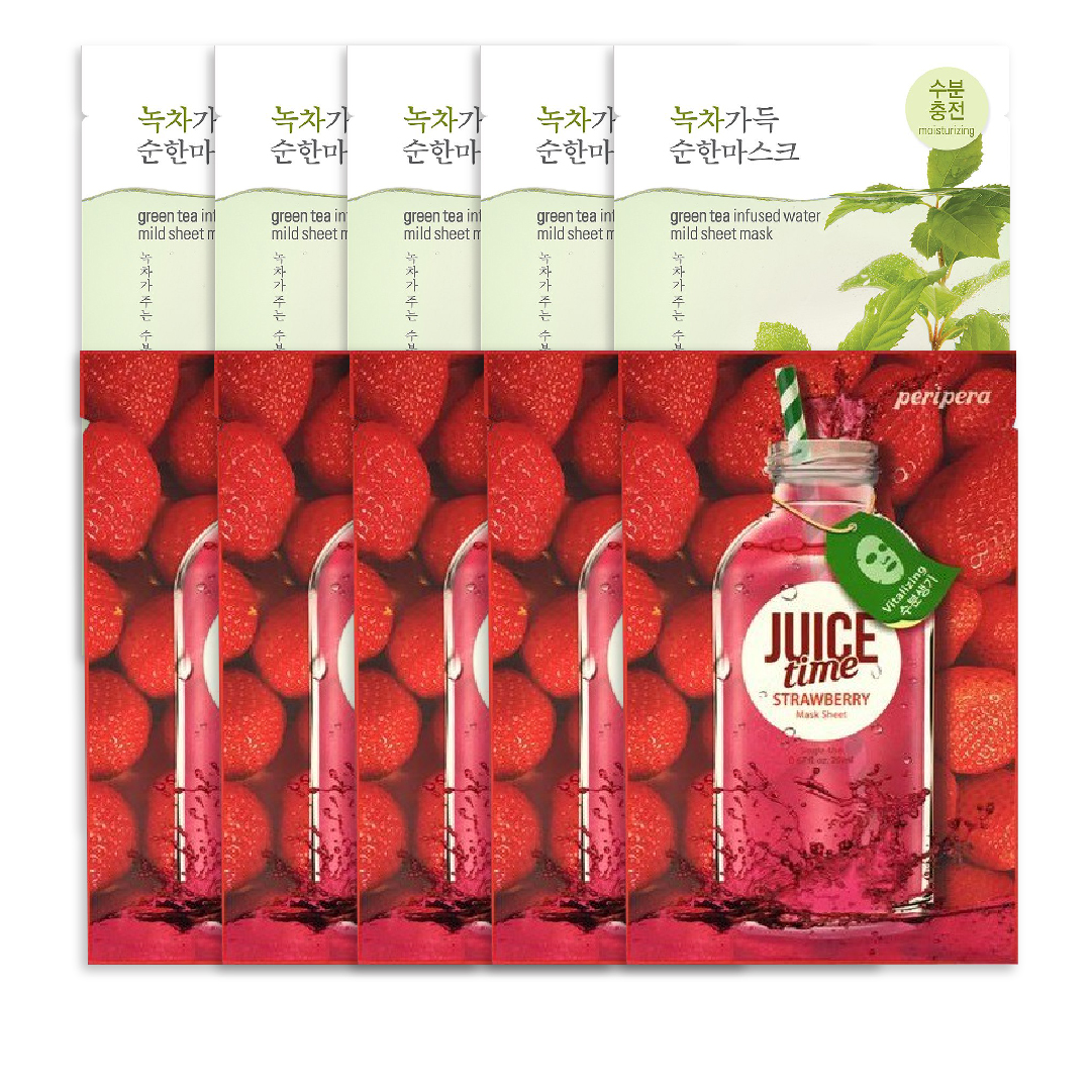 Combo 5 Mặt Nạ Dưỡng Ẩm, Tái Tạo Da Goodal Greentea Infused Water Mild Sheet (Tặng 5 Mặt Nạ Dâu Tây Peripera Juice Time)
