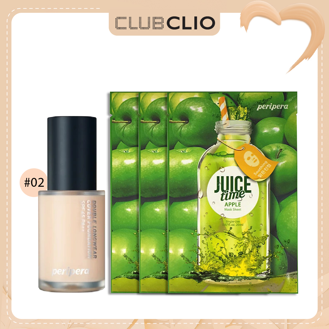 [Màu 02 Natural Beige] Combo Kem Nền Che Phủ Khuyết Điểm Peripera Double Longwear Cover Foundation 30Ml