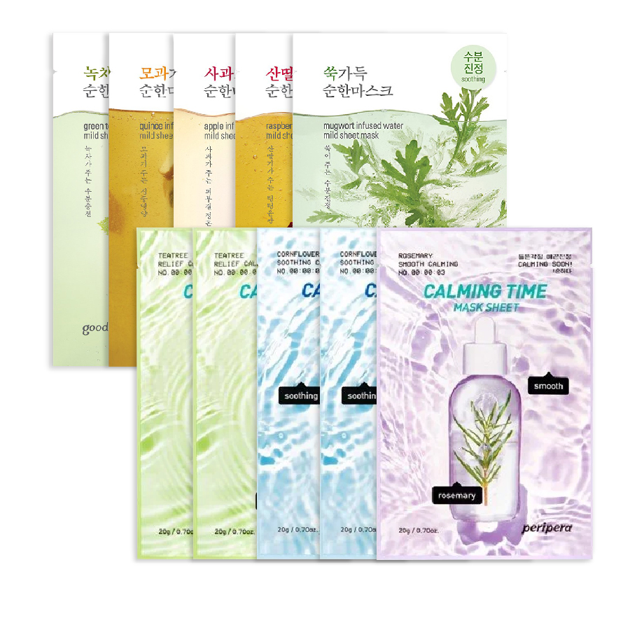 Combo 10 Mặt Nạ Làm Dịu Da Peripera Calming Time Và Dưỡng Ẩm Goodal Infused Water Mild