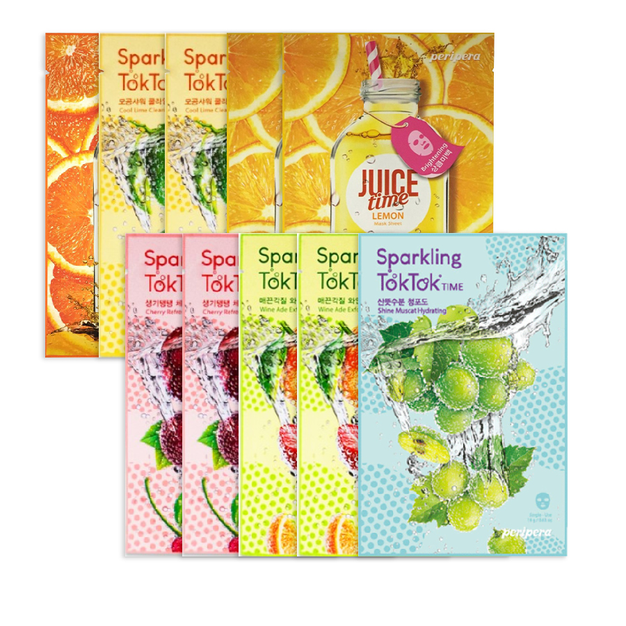 Combo 10 Miếng Mặt Nạ Thanh Lọc Và Làm Sáng Da Peripera Juice Time & Sparkling Toktok Time