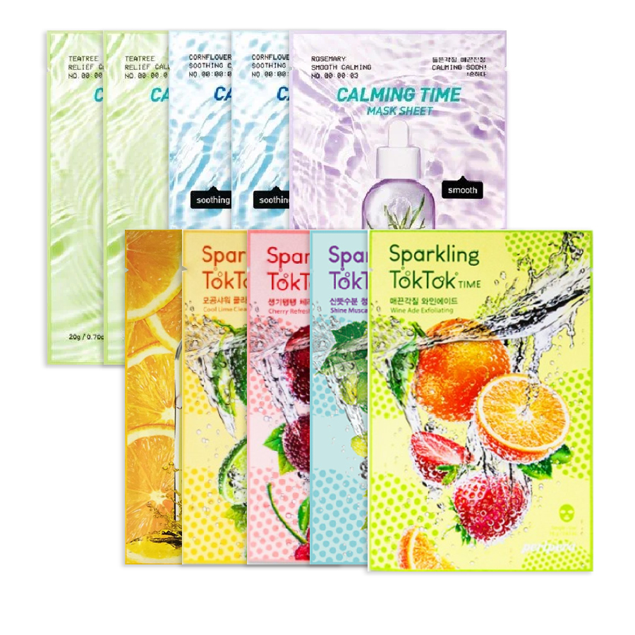 Combo 10 Miếng Mặt Nạ Làm Dịu Và Sáng Da Peripera Calming Time & Sparkling Toktok Time