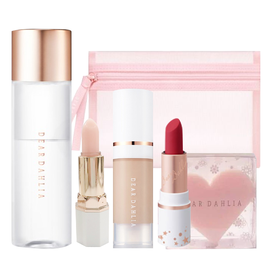Combo Kem Nền Dear Dahlia Skin Paradise Sheer Silk Mini 6Ml #Fn4 & Son Dưỡng Blooming & Túi Đựng Mỹ Phẩm (Tặng 1 Son Effortless M109 Monica & Tẩy Trang Mắt Môi & Bông Mút)