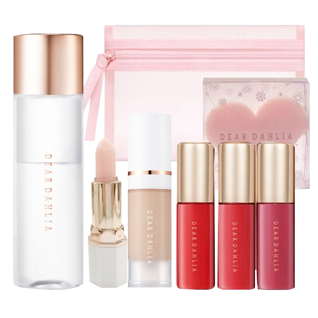 Combo Kem Nền Dear Dahlia Skin Paradise Sheer Silk Mini 6Ml #Fw4 & Son Dưỡng Blooming & Túi Đựng Mỹ Phẩm (Tặng Bộ Son Kem Dream Velvet Mousse Mini Trio& Tẩy Trang Mắt Môi & Bông Mút)