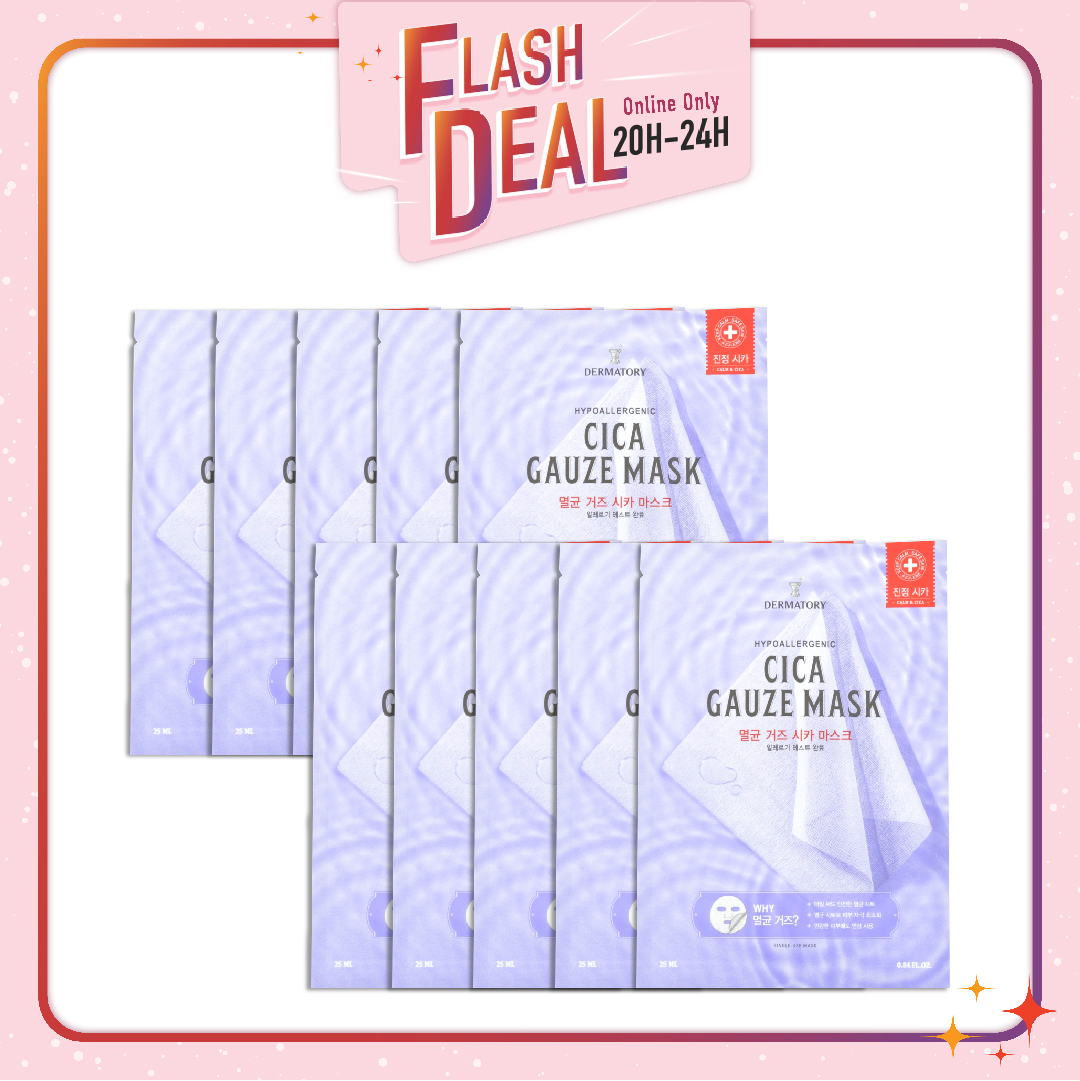 [Fs 8.3] Set 10 Mặt Nạ Giấy Làm Dịu Da, Tăng Cường Phục Hồi Da Hư Tổn Dermatory Hypoallergenic Cica Gauze