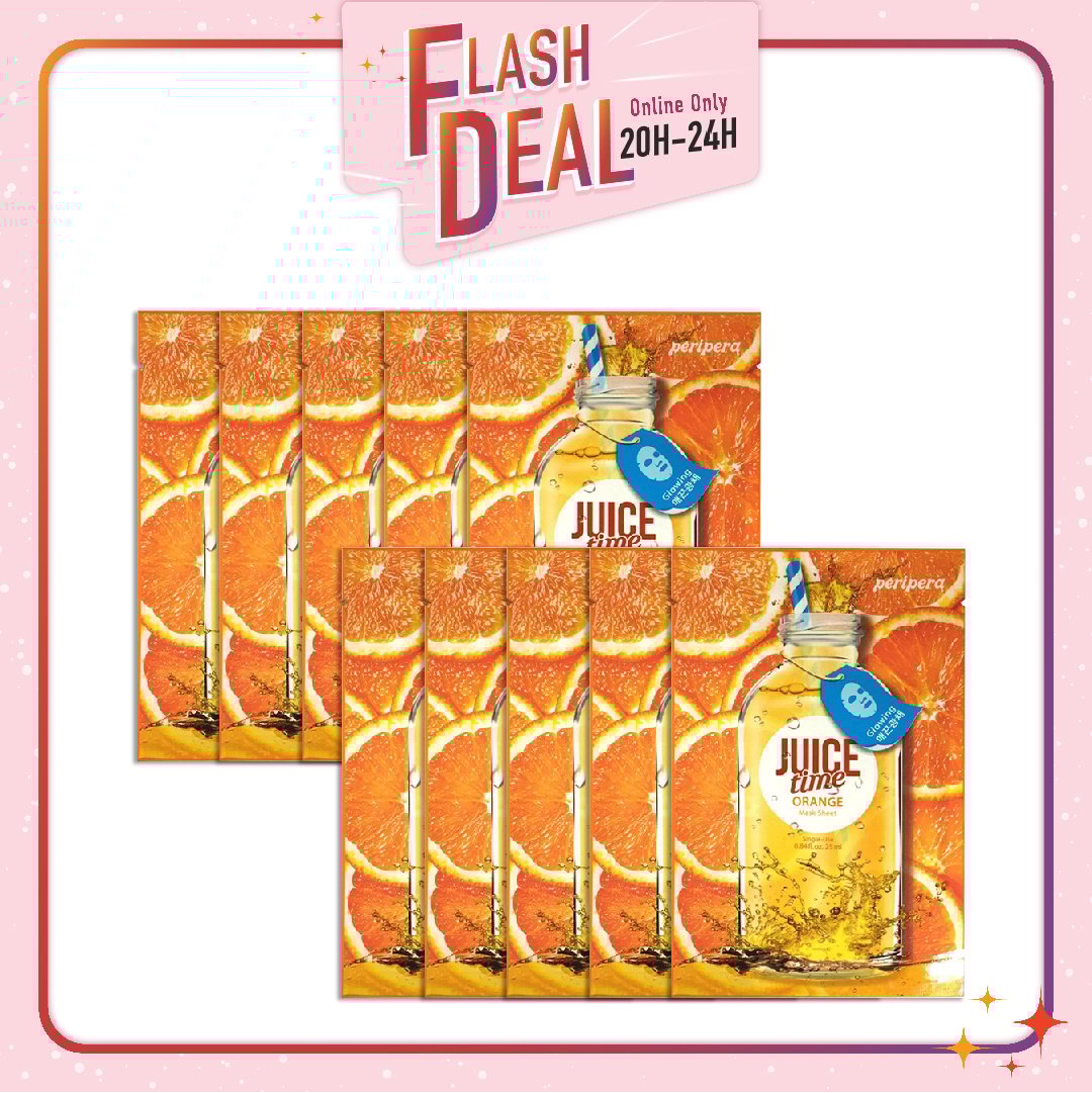 [Fs 8.3] Set 10 Mặt Nạ Giấy Cải Thiện Da Tươi Sáng Peripera Juice Time 2 Orange Glowing