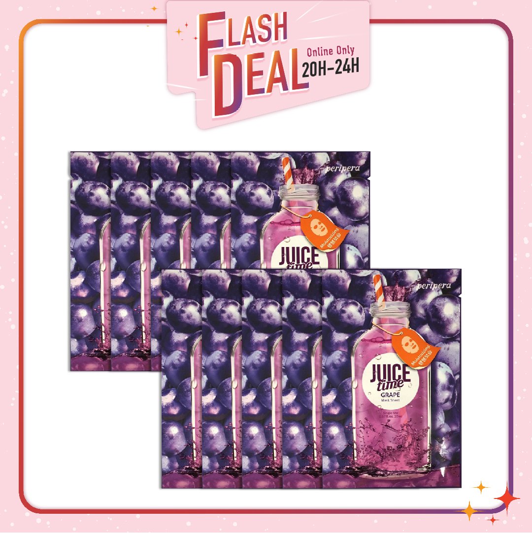 [Fs 8.3] Set 10 Mặt Nạ Giấy Phục Hồi Độ Ẩm Cho Làn Da Peripera Juice Time 01 Grape Moisturizing