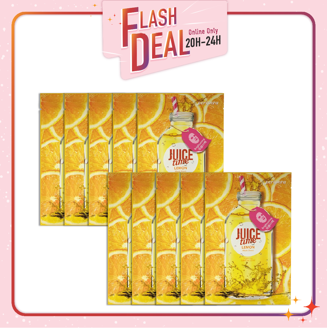 [Fs 8.3] Set 10 Mặt Nạ Giấy Cải Thiện Da Sáng Khỏe Peripera Juice Time 05 Lemon Brightening