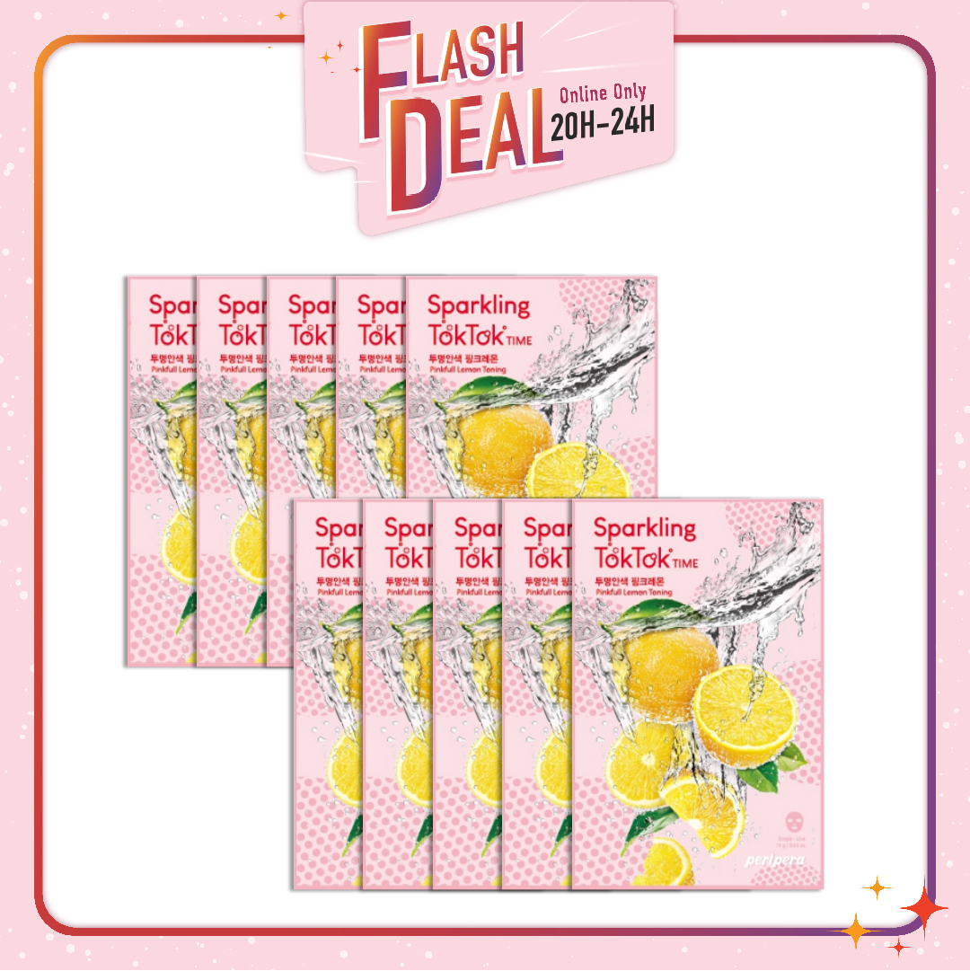 [Fs 8.3] Set 10 Mặt Nạ Giấy Dưỡng Sáng Da Peripera Sparkling Toktok Time #2 Pinkfull Lemon Toning