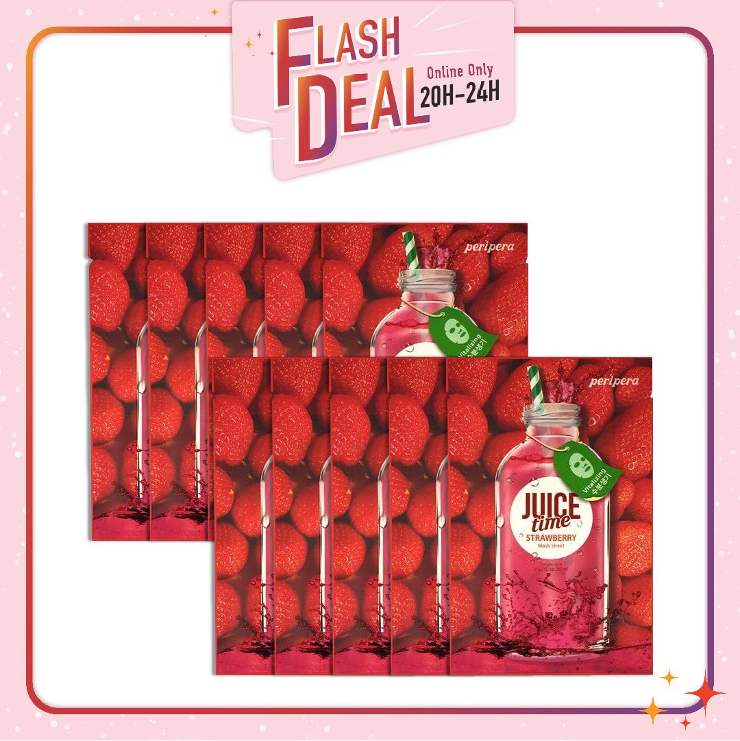 [Fs 8.3] Set 10 Mặt Nạ Giấy Phục Hồi Làn Da Tươi Sáng Peripera Juice Time 04 Strawberry Vitalizing