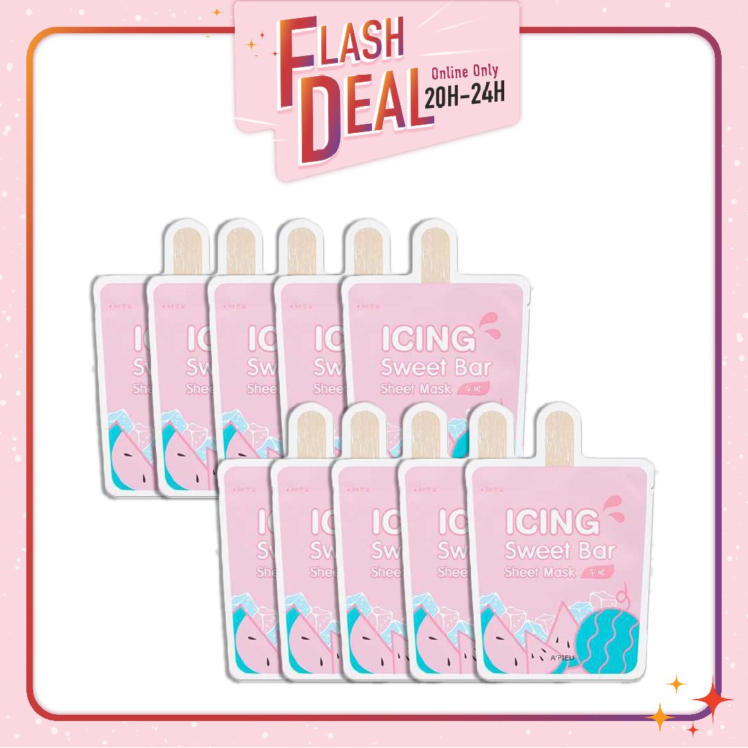 [Fs 8.3] Set 10 Mặt Nạ Giấy Cấp Nước Làm Dịu Da A'pieu Icing Sweet Bar - Watermelon (Dưa Hấu)