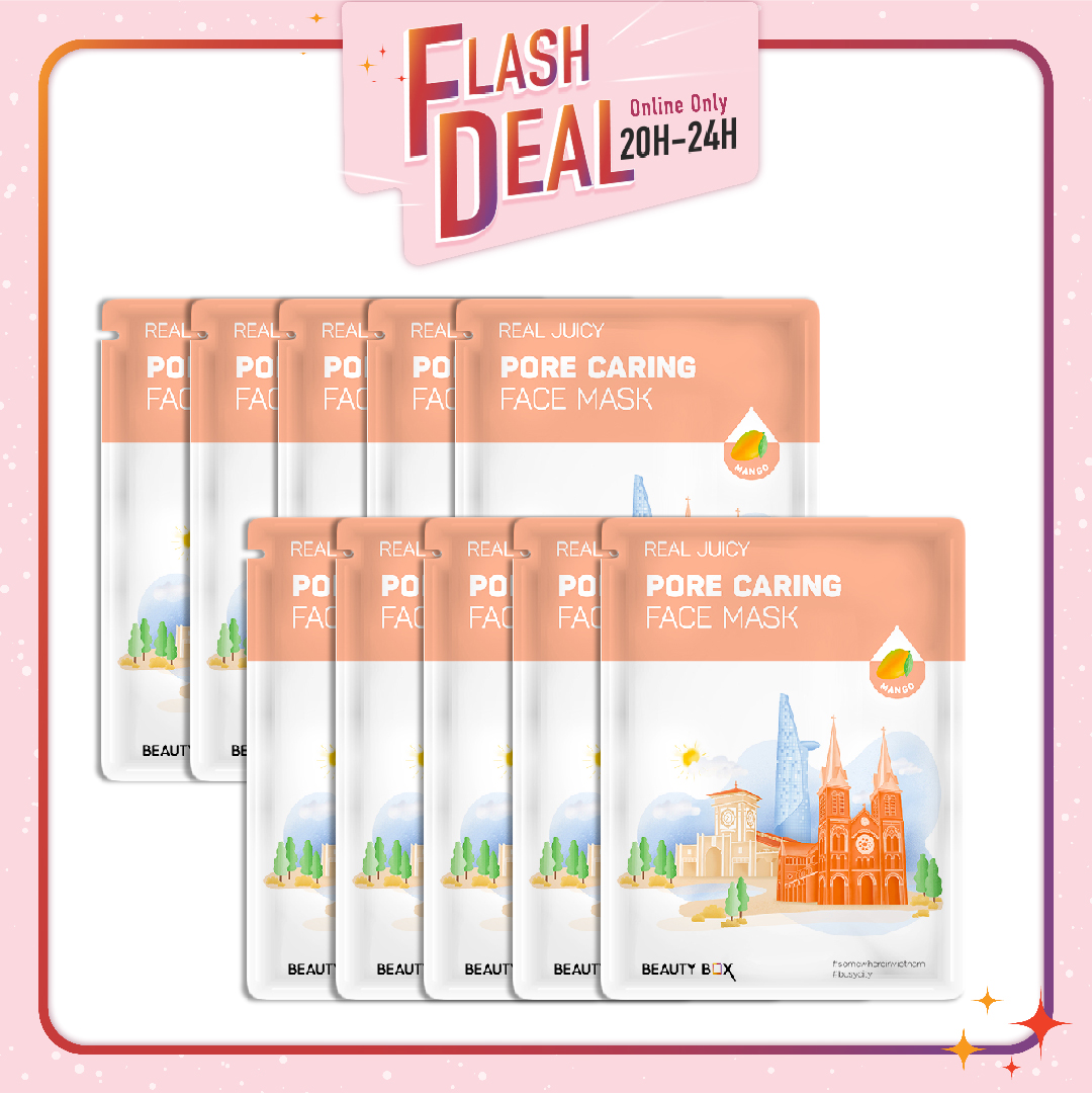 [Fs 8.3] Set 10 Mặt Nạ Giấy Chăm Sóc Lỗ Chân Lông Beauty Box Real Juicy Pore Caring Face 20G