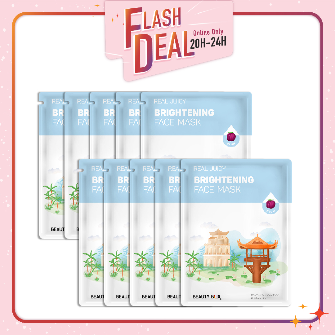 [Fs 8.3] Set 10 Mặt Nạ Giấy Làm Sáng Da Beauty Box Real Juicy Brightening Face 20G