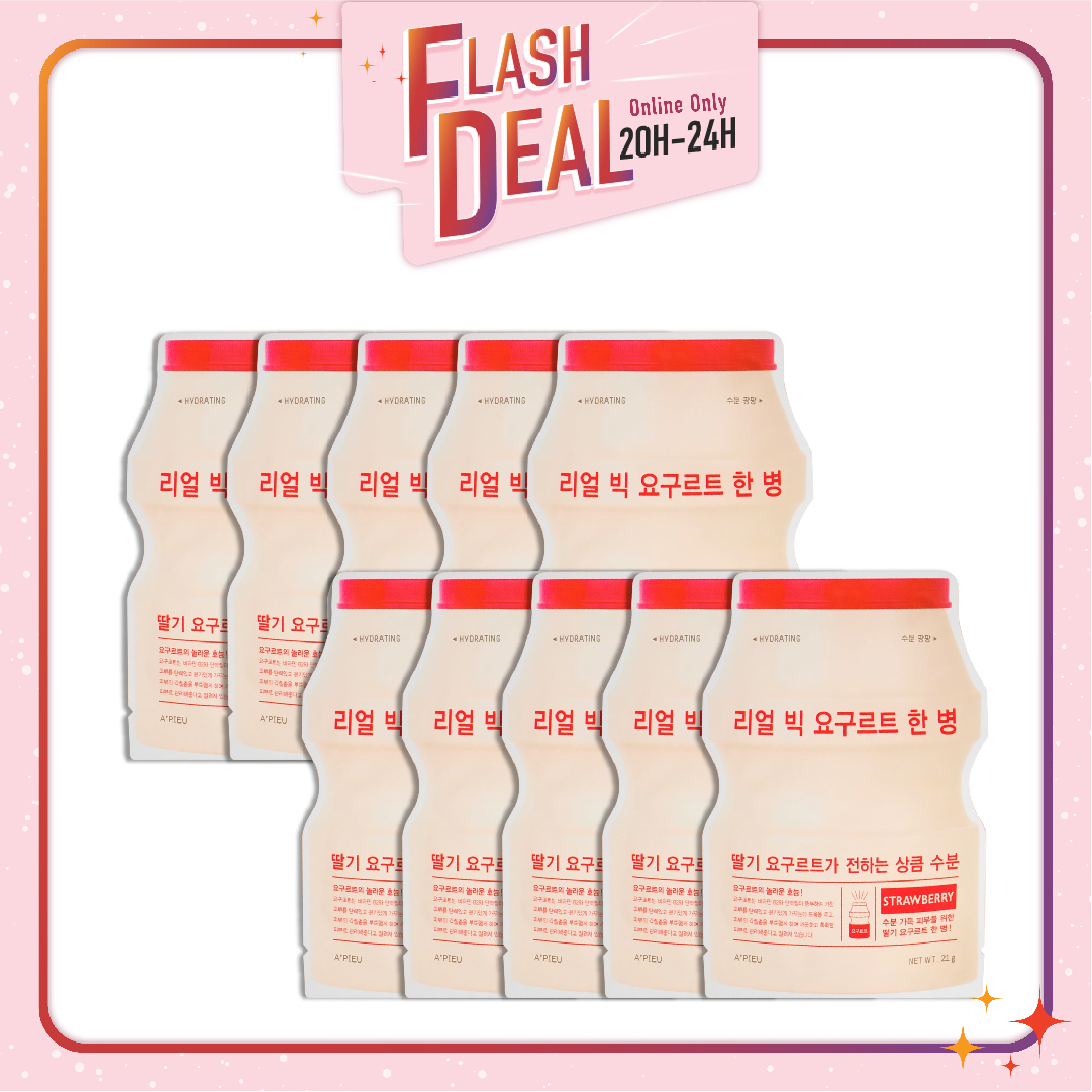 [Fs 8.3] Set 10 Mặt Nạ Giấy Cấp Nước Sáng Hồng Da A'pieu Real Big Yogurt One - Bottle (Strawberry)