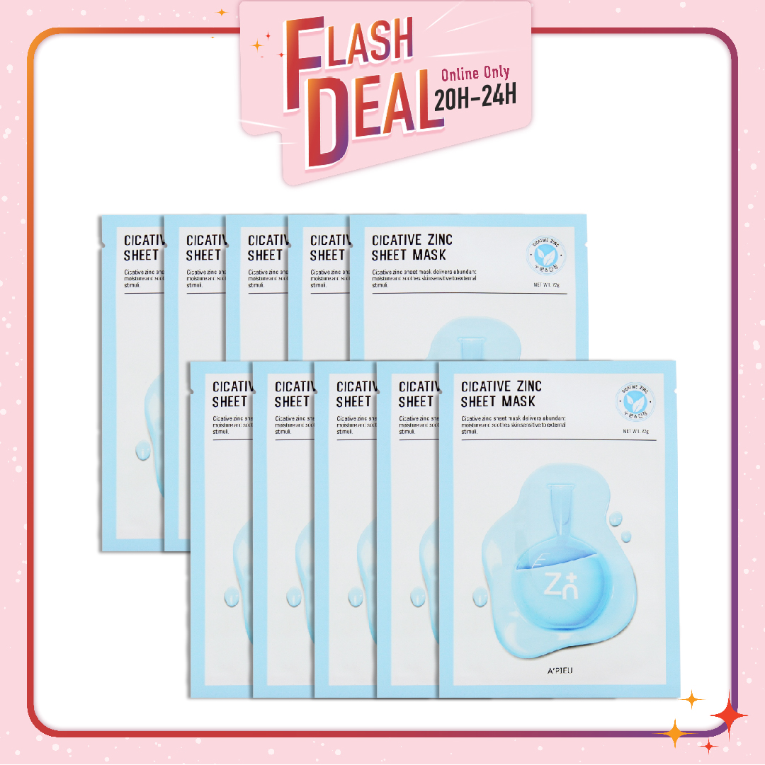 [Fs 8.3] Set 10 Mặt Nạ Giấy Làm Dịu Da A'pieu Cicative Zinc Sheet