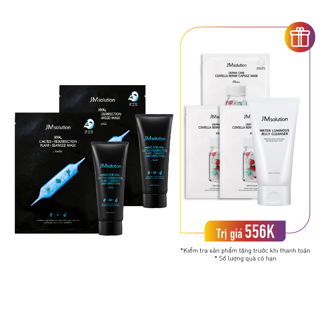 Combo 2 Bộ Sản Phẩm Mặt Nạ Jmsolution Hyal Cactus+Resurrection Plant+Seaweed Mask Nutri Edition