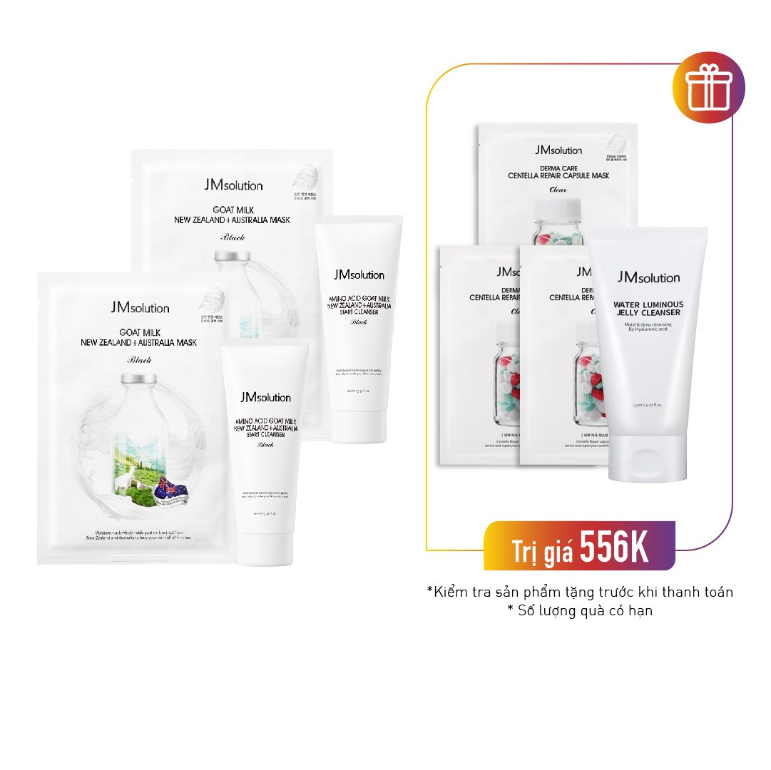 Combo 2 Bộ Mặt Nạ Cấp Ẩm Jmsolution Goat Milk New Zealand+Australia Mask Black Edition